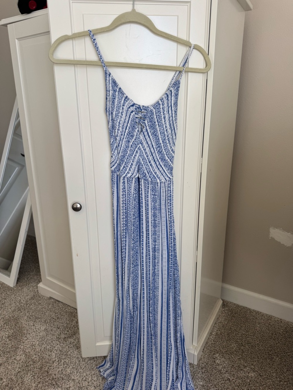 Blue and White Striped Maxi Dress